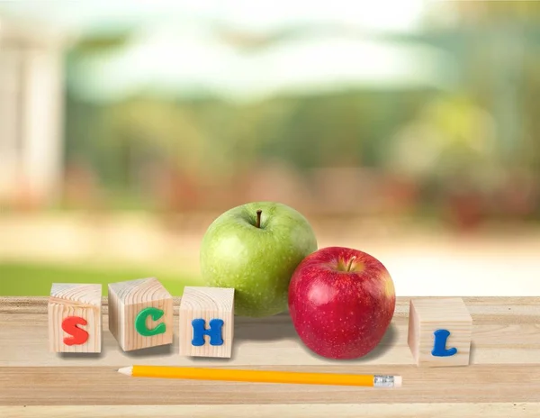 Éducation École Retour École Pomme Symbole Nourriture Préscolaire — Photo