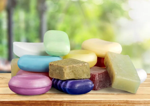 Row of handmade colorful soaps — Stock Photo, Image