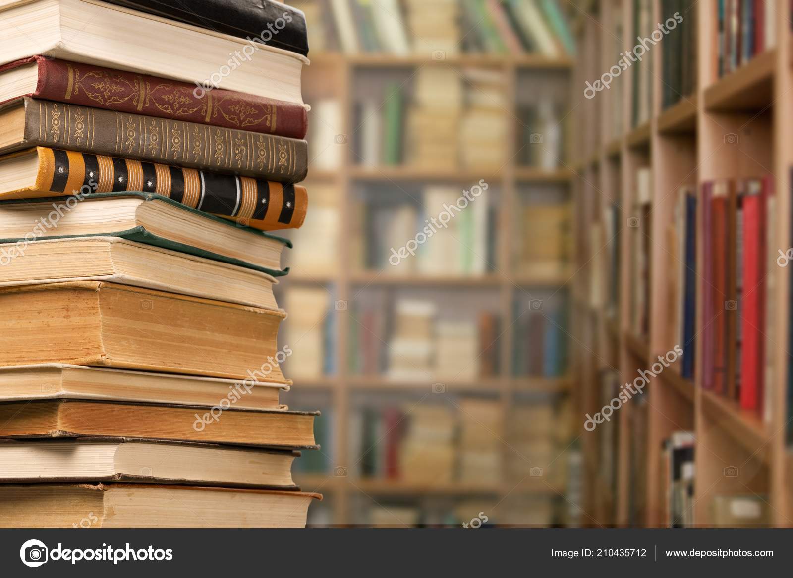 Aged Art Background Bookshelf Brown Closeup Depth Stock Photo