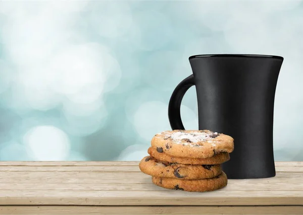 Tasse Thé Avec Biscuits Sur Table Bois — Photo