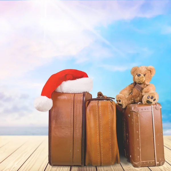 Christmas Travel Family Luggage Suitcase Vacations Journey — Stock Photo, Image