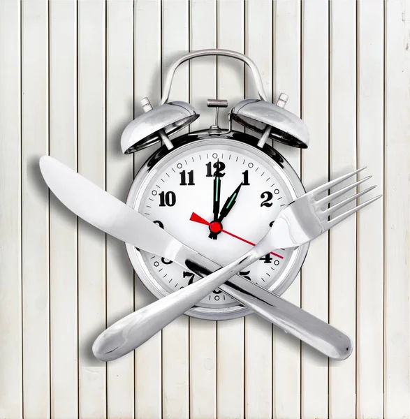 Mittagspause Uhr Essenszeit Tafelbesteck Mahlzeit — Stockfoto