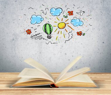 Tablo arka plan üzerine açık kitap 