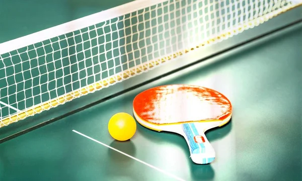 Ping Pong Raket Och Boll Närbild View — Stockfoto