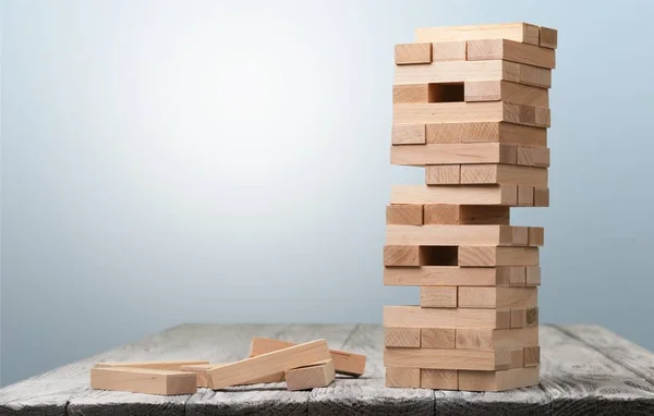 Wooden Bricks Construction Blue Background — Stock Photo, Image