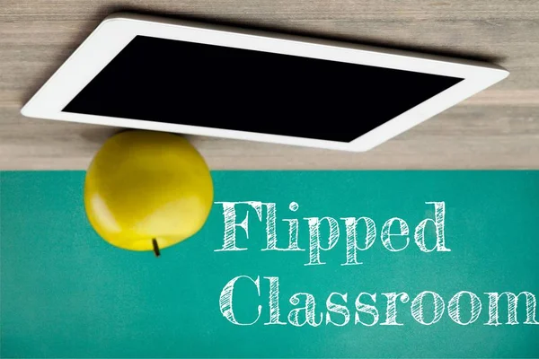 Classroom flipped apple blackboard capital close-up communication