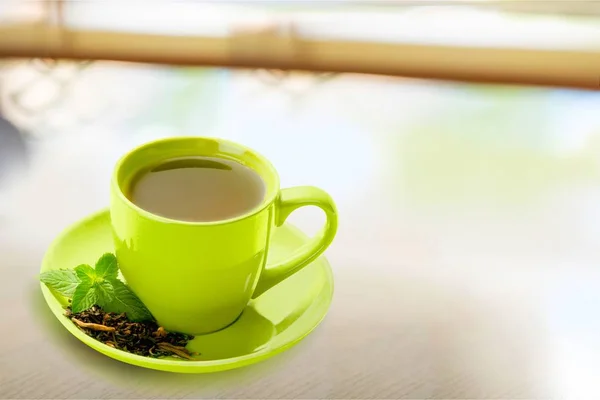 Yeşil Çay Yeşil Çay Yaprakları Bardak Bitkisel Çay Sağlık Tıp — Stok fotoğraf