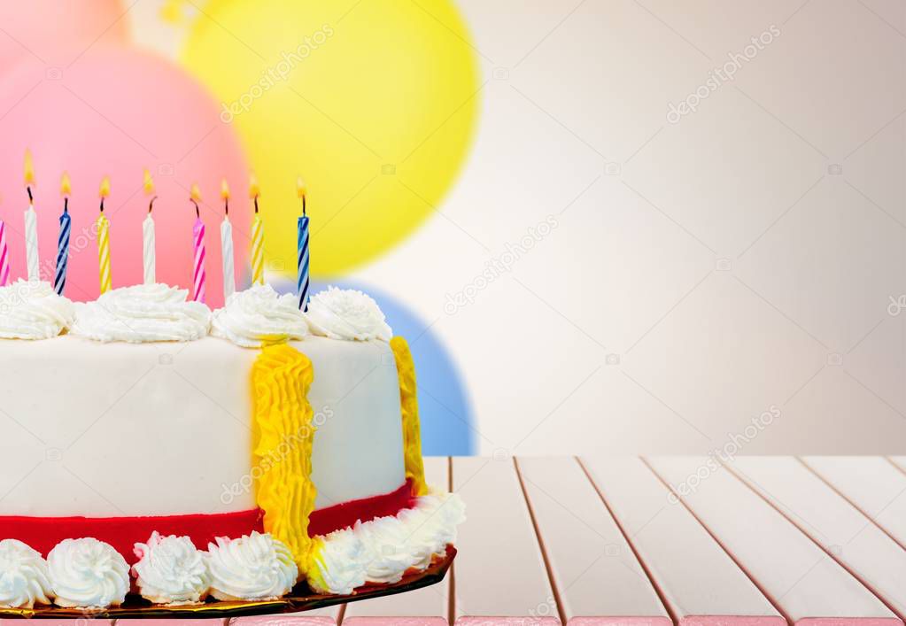 close-up view of birthday cake with candles