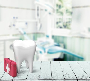 Büyük diş modeli ve doktor çantası