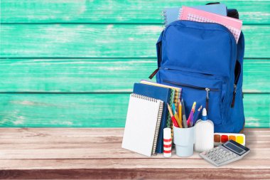 Okul sırt çantası ile Kırtasiye, Okul arka plan için geri