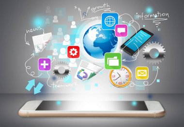 arka planda simgeler ile modern akıllı telefon