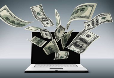dizüstü ekran dışarı uçan doları banknot