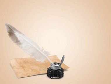 Quill'in kalem InkWell closeup manzaralı 