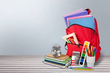 Okul sırt çantası ile Kırtasiye, Okul arka plan için geri