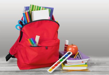 Okul sırt çantası ile Kırtasiye, Okul arka plan için geri
