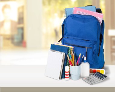 Okul sırt çantası ile Kırtasiye, Okul arka plan için geri