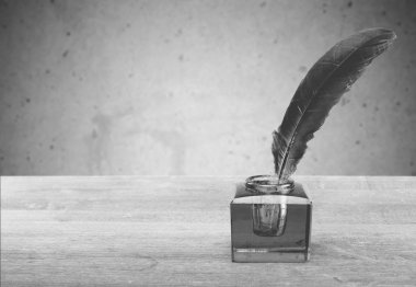 Quill'in kalem InkWell closeup manzaralı 