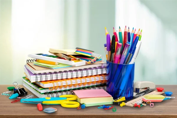 Artigos Papelaria Coloridos Escola Volta Fundo Escola — Fotografia de Stock