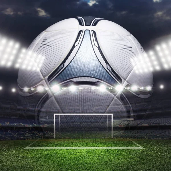 Illuminated Football Stadium Ball — Stock Photo, Image