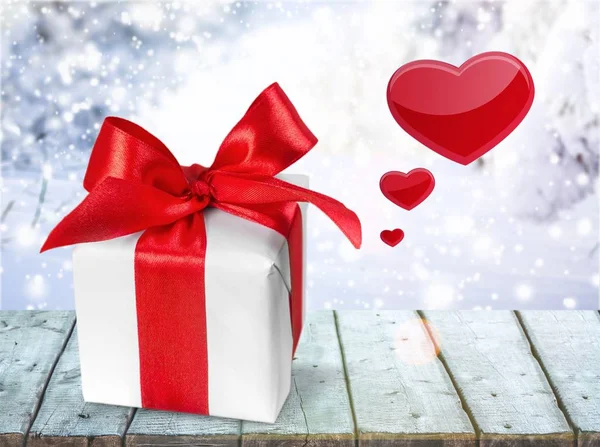 Fondo San Valentín Con Corazones Rojos Caja Regalo —  Fotos de Stock