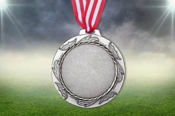 Srebrny Medal Taśmy Białym Tle — Zdjęcie stockowe