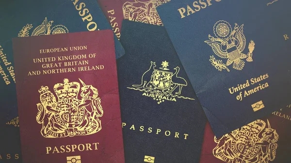 Different foreign passports from many countries & regions