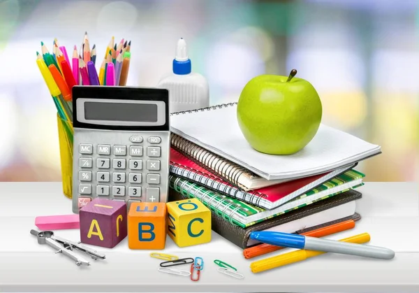 Artigos Papelaria Coloridos Escola Volta Fundo Escola — Fotografia de Stock