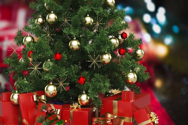 Árbol Navidad Con Decoraciones Regalos Festivos —  Fotos de Stock