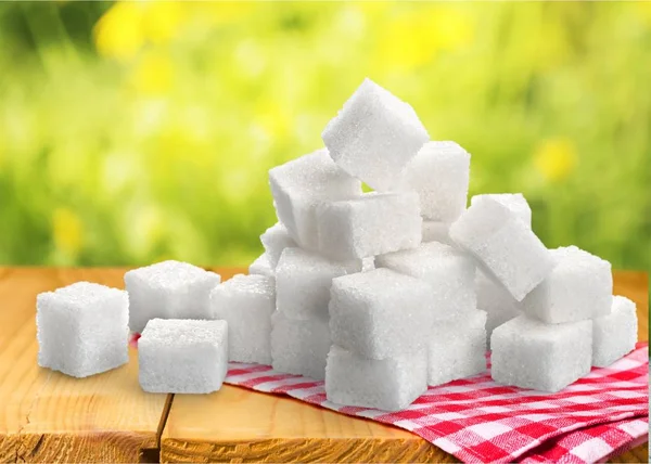 Cubos Azúcar Blanco Sobre Mesa Madera —  Fotos de Stock