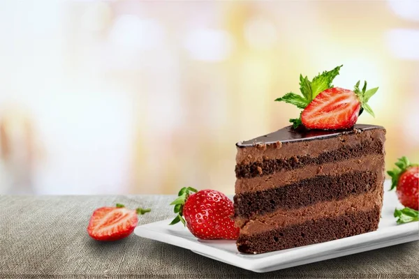 Stück Schokoladenkuchen Nahaufnahme — Stockfoto