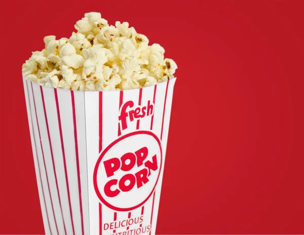Popcorn Essen Schachtel Auf Farbigem Hintergrund — Stockfoto
