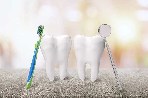 Stora Tänder Och Tandläkare Spegel Health Concept — Stockfoto