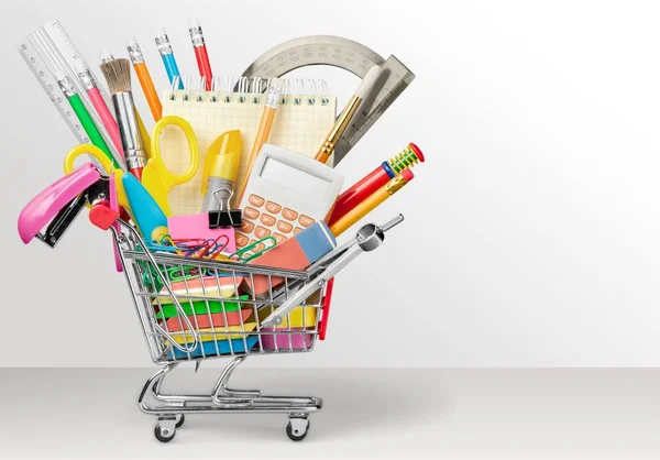 School Stationery Composition Shopping Cart — Stock Photo, Image