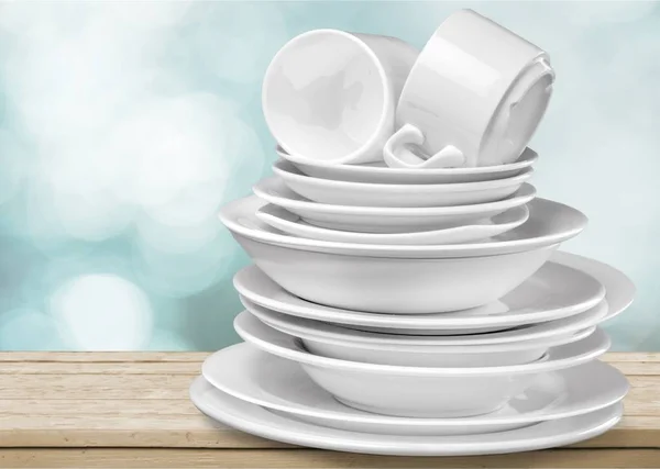 Clean Plates Cups Isolated Background — Stock Photo, Image