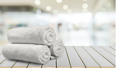 Kabarık parlak havlu, closeup yığını