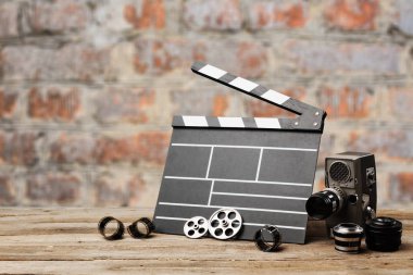 Film clapper şablona ahşap masa 