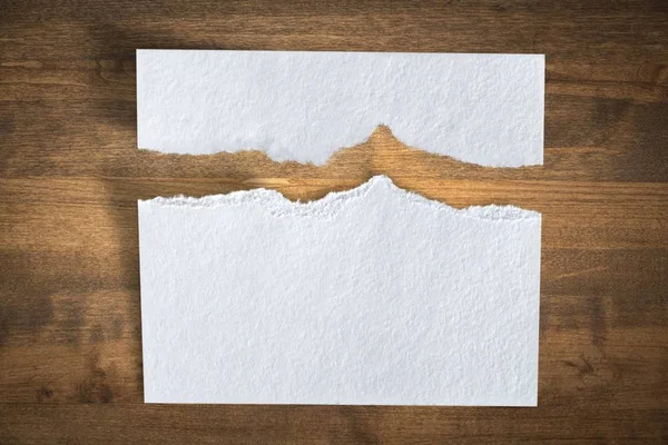 Torn White Blank Paper Wooden Planks Background — Stock Photo, Image