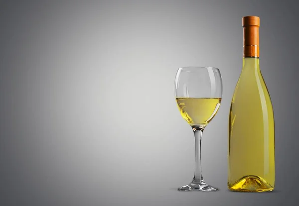 Copa Botella Vino Blanco Sobre Fondo — Foto de Stock