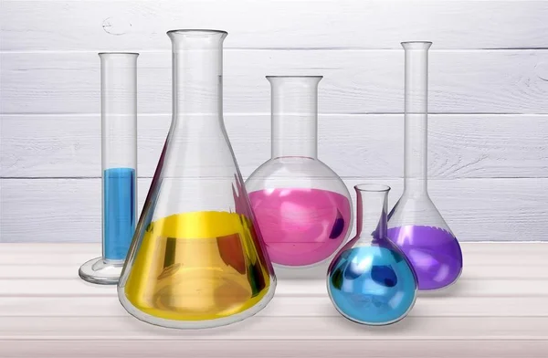 Glass Laboratory Flasks White Background — Stock Photo, Image