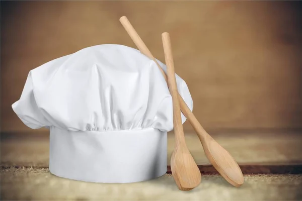 White Chef Hat Wooden Utensils — Stock Photo, Image