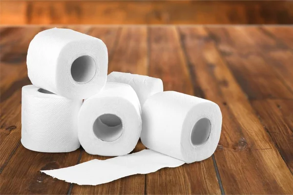 Role Toaletního Papíru Dřevěné Pozadí — Stock fotografie