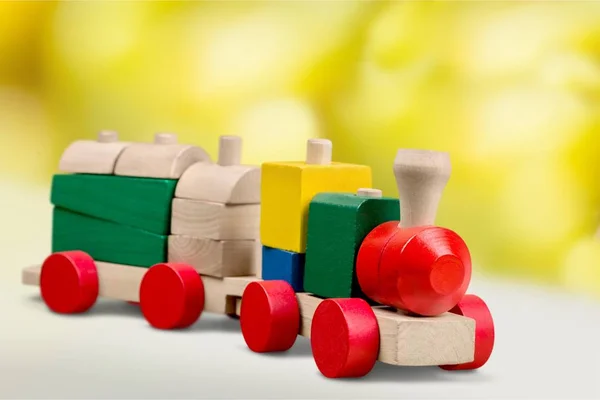 Drewniany Pociąg Zabawka Kolorowych Bloków — Zdjęcie stockowe