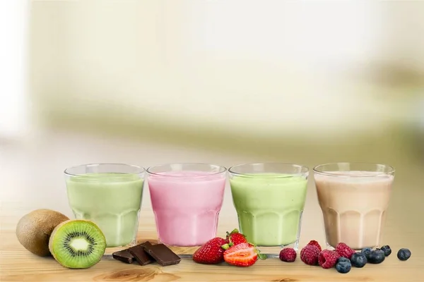 Gläser Mit Frischen Smoothies Gesunde Ernährung — Stockfoto