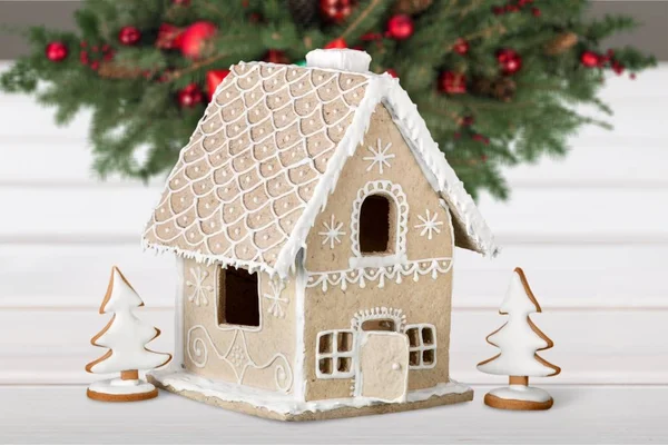 Christmas Gingerbread Cookie House Table — Stock Photo, Image