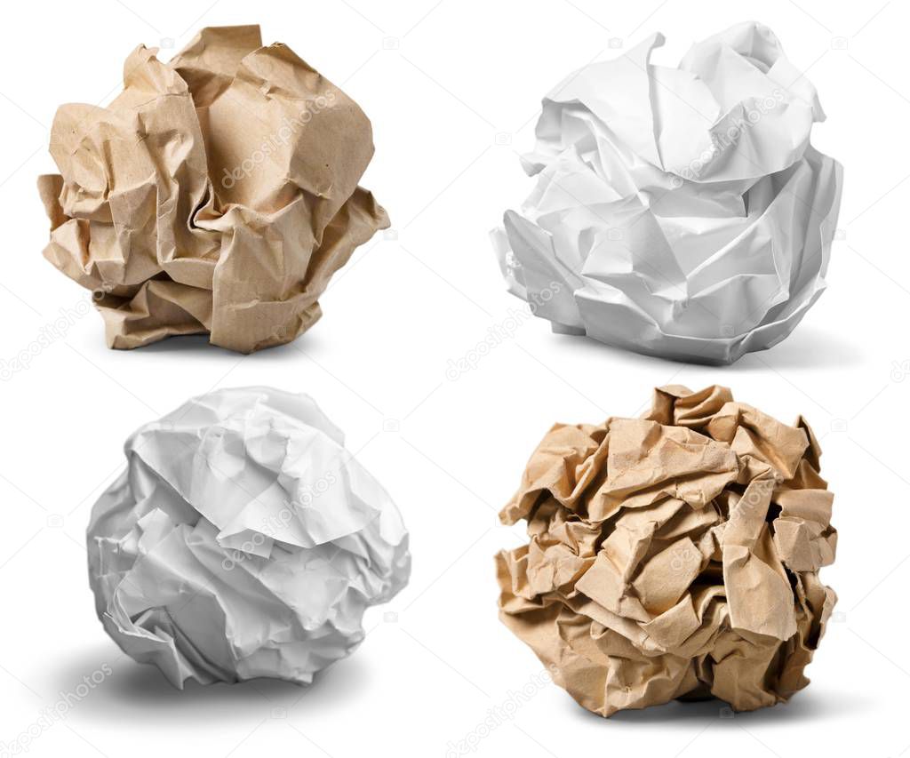 Crumbled paper ball isolated 