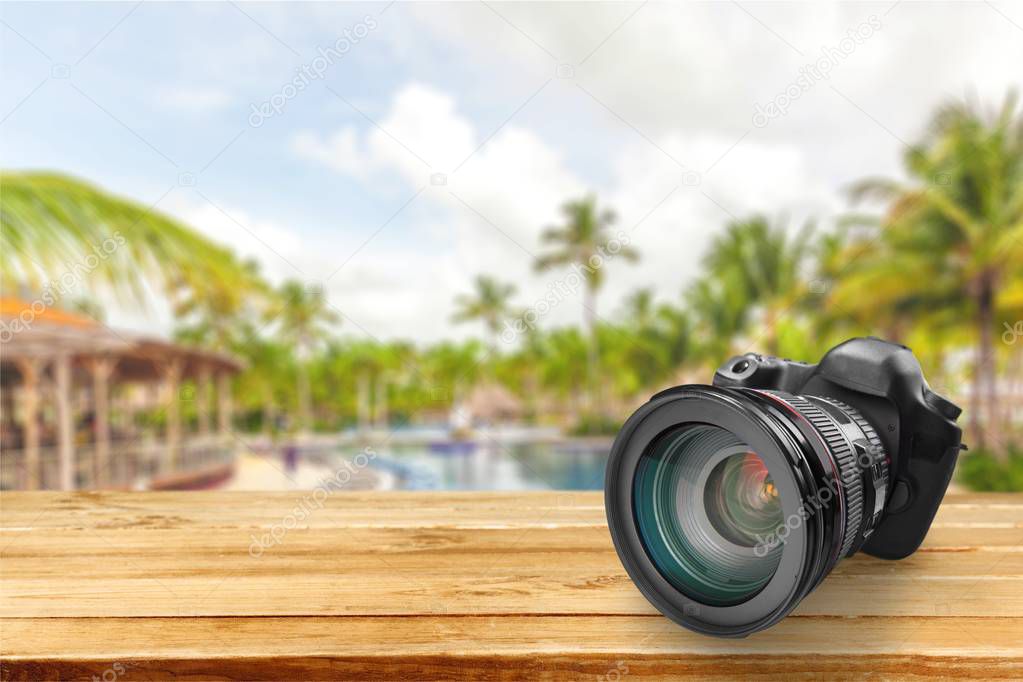 black Professional  camera isolated on background