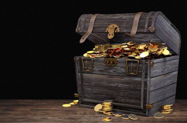 altın sikke ile göğüs korsan hazinesi