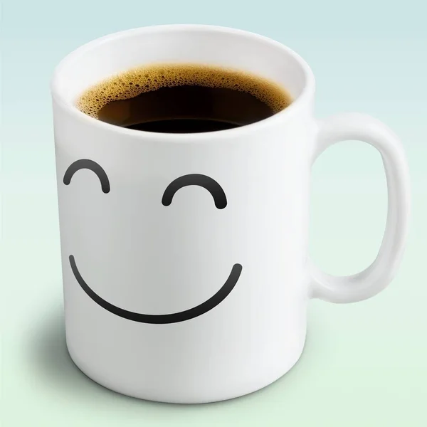 Café Preto Xícara Com Sorriso Bonito — Fotografia de Stock