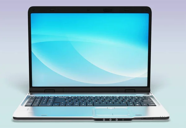 Laptop Com Tela Branco Isolado Fundo Luz — Fotografia de Stock