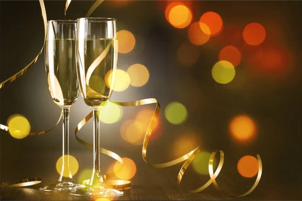 Flöjt Glas Champagne Ljus Bakgrund — Stockfoto